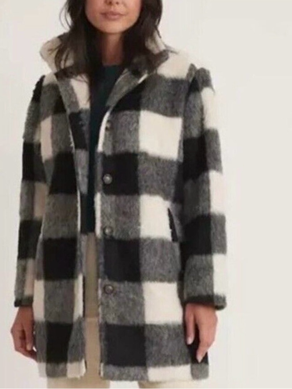 Marine Layer The Stephanie Cocoon Coat Black/White Buffalo Check Size S